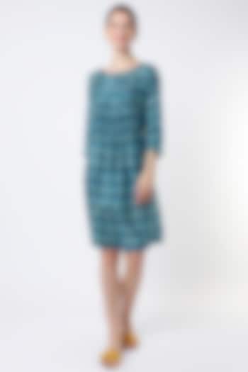 Sky Blue Silk Striped Dress by YAVI