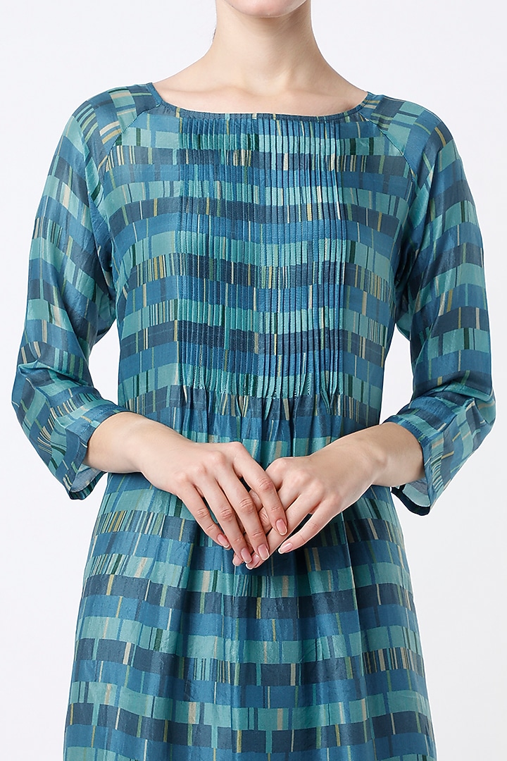 Sky Blue Silk Striped Vacation Dress by YAVI at Pernia's Pop Up Shop