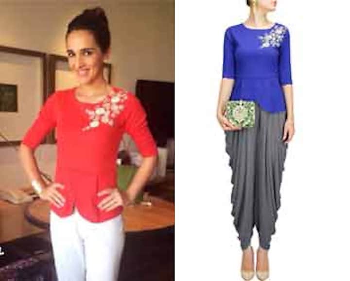 Blue dabka embroidered peplum top available only at Pernia's Pop-Up Shop.