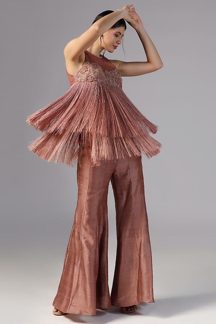 Caramel Raw Silk Palazzo Pant Set by Yashodhara at Pernia's Pop Up Shop