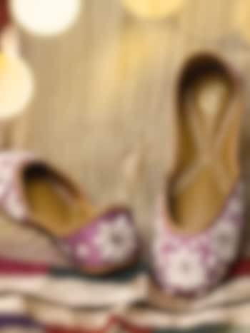 Pink Raw Silk Bead & Chikankari Embroidered Juttis by YASSIO at Pernia's Pop Up Shop
