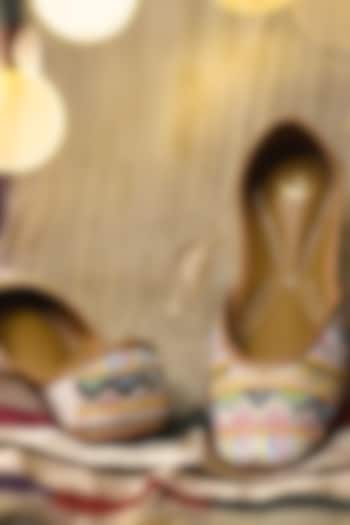 Multi-Colored Raw Silk Pearl Embroidered Juttis by YASSIO at Pernia's Pop Up Shop