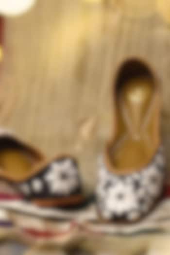 Black Raw Silk Bead & Chikankari Embroidered Juttis by YASSIO at Pernia's Pop Up Shop