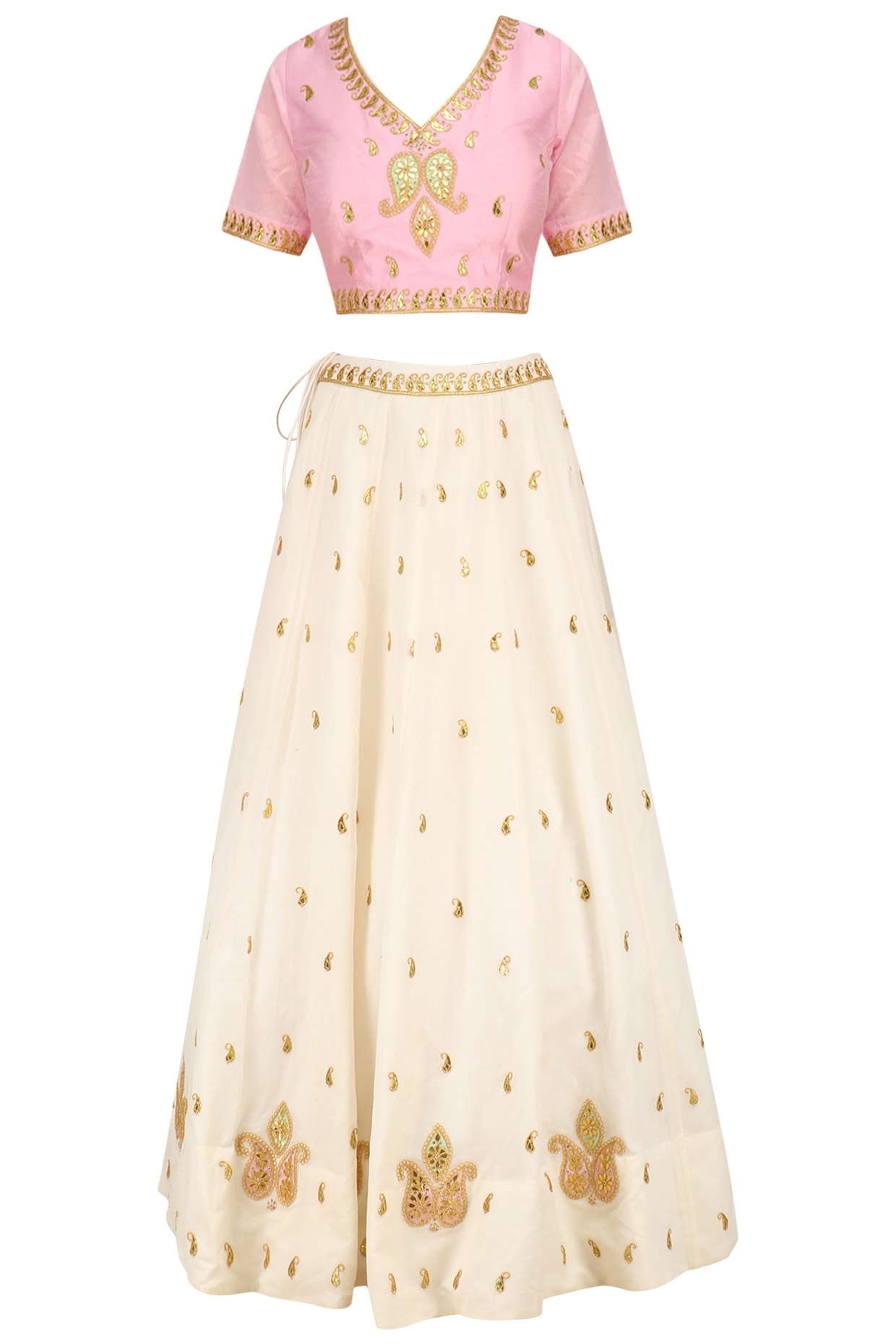 Buy Pink Satin Organza Hand Embroidered Draped Blouse And Lehenga Set For  Women by Masumi Mewawalla Online at Aza Fashions.