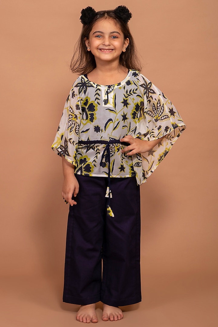 White Printed Kaftan Top For Girls by The Yellow Gypsy