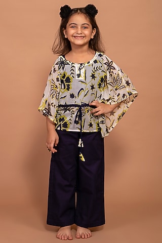 White Printed Kaftan Top For Girls by The Yellow Gypsy