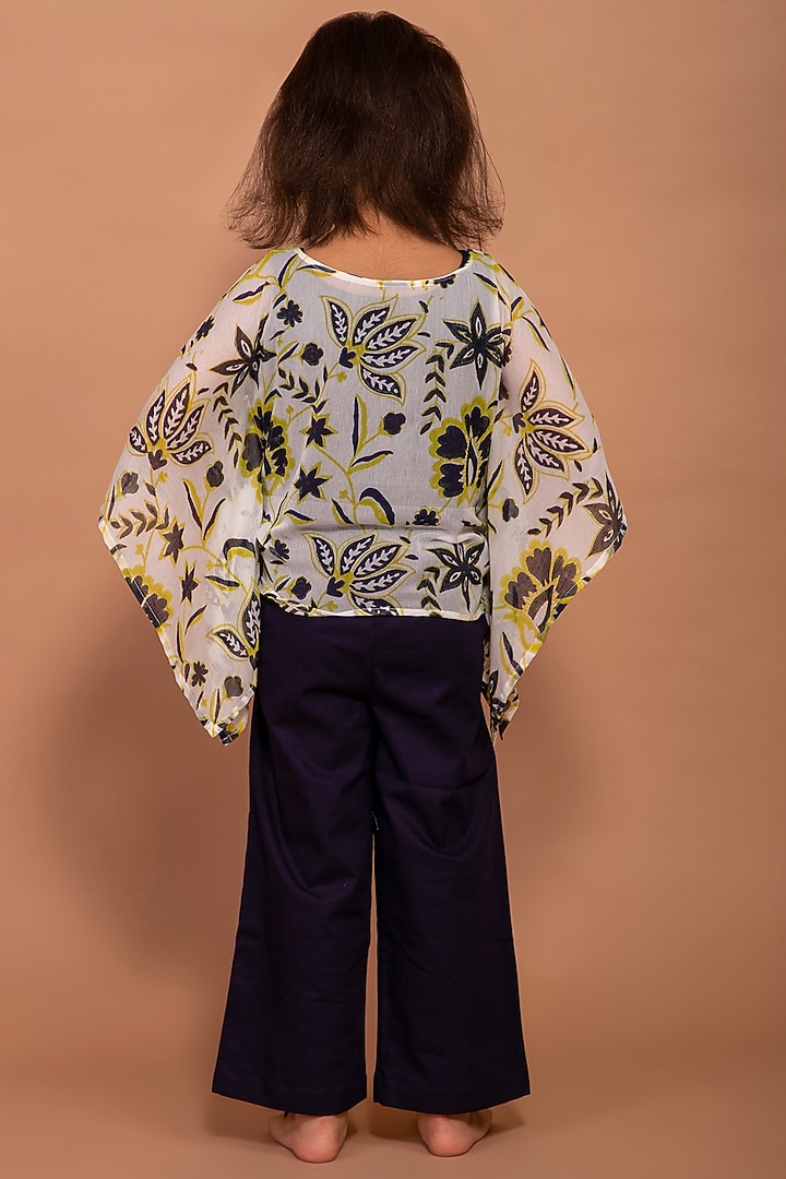 White Printed Kaftan Top For Girls by The Yellow Gypsy at Pernia's Pop Up Shop