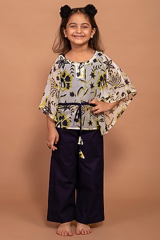 White Printed Kaftan Set For Girls by The Yellow Gypsy