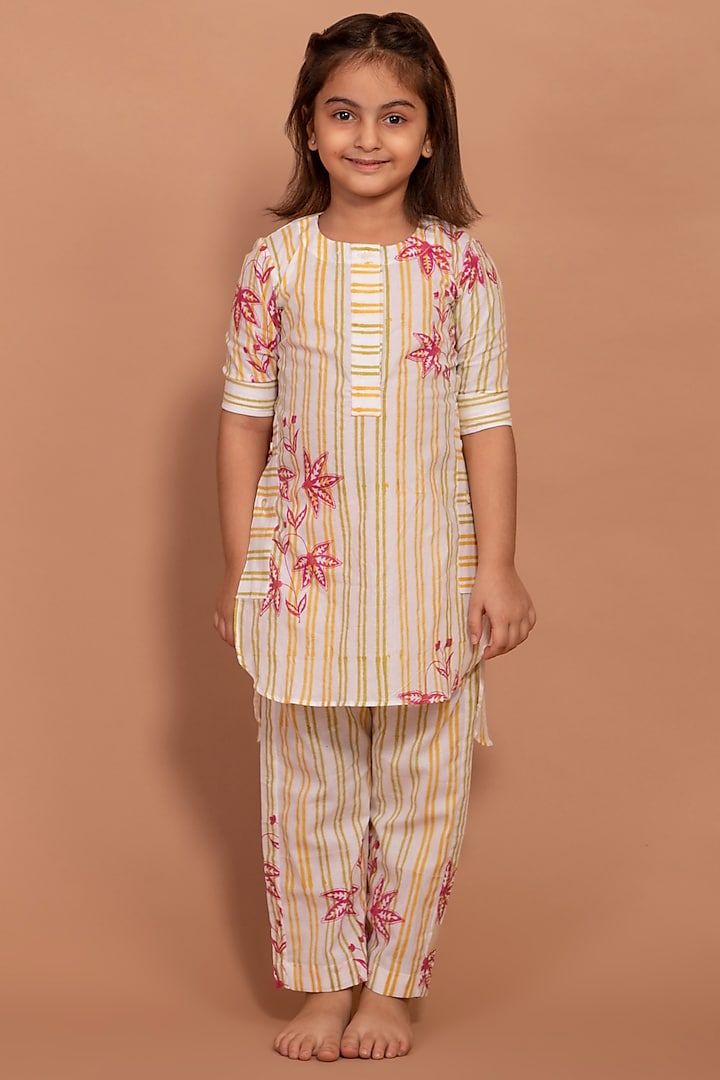White Printed Kurta Set For Girls by The Yellow Gypsy
