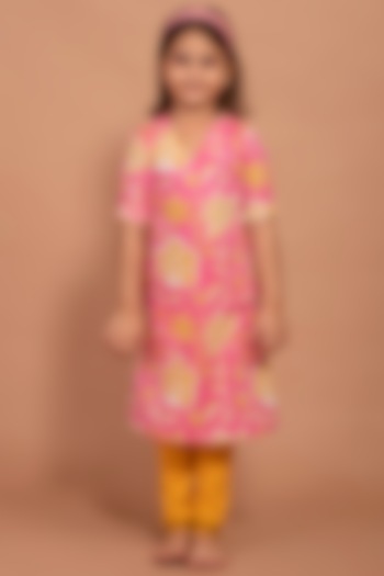 Pink Printed A-Line Kurta Set For Girls by The Yellow Gypsy