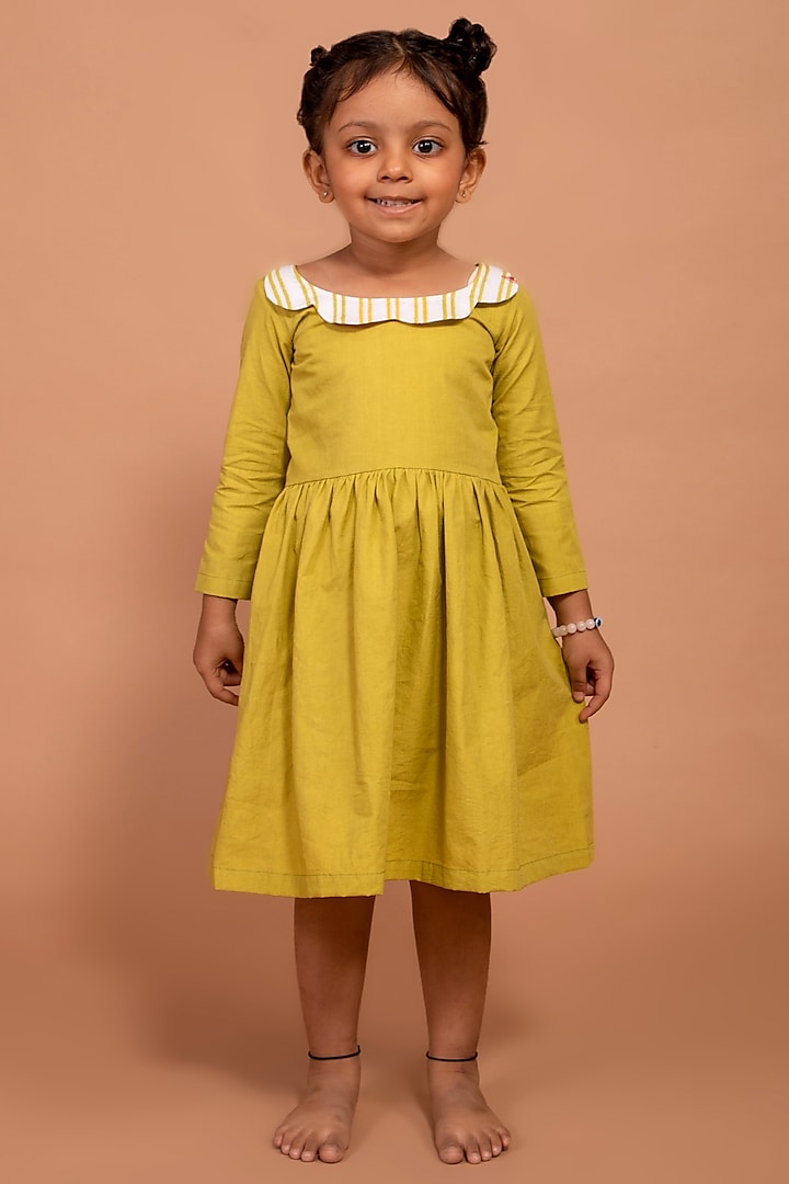 Green Cotton Dress For Girls by The Yellow Gypsy