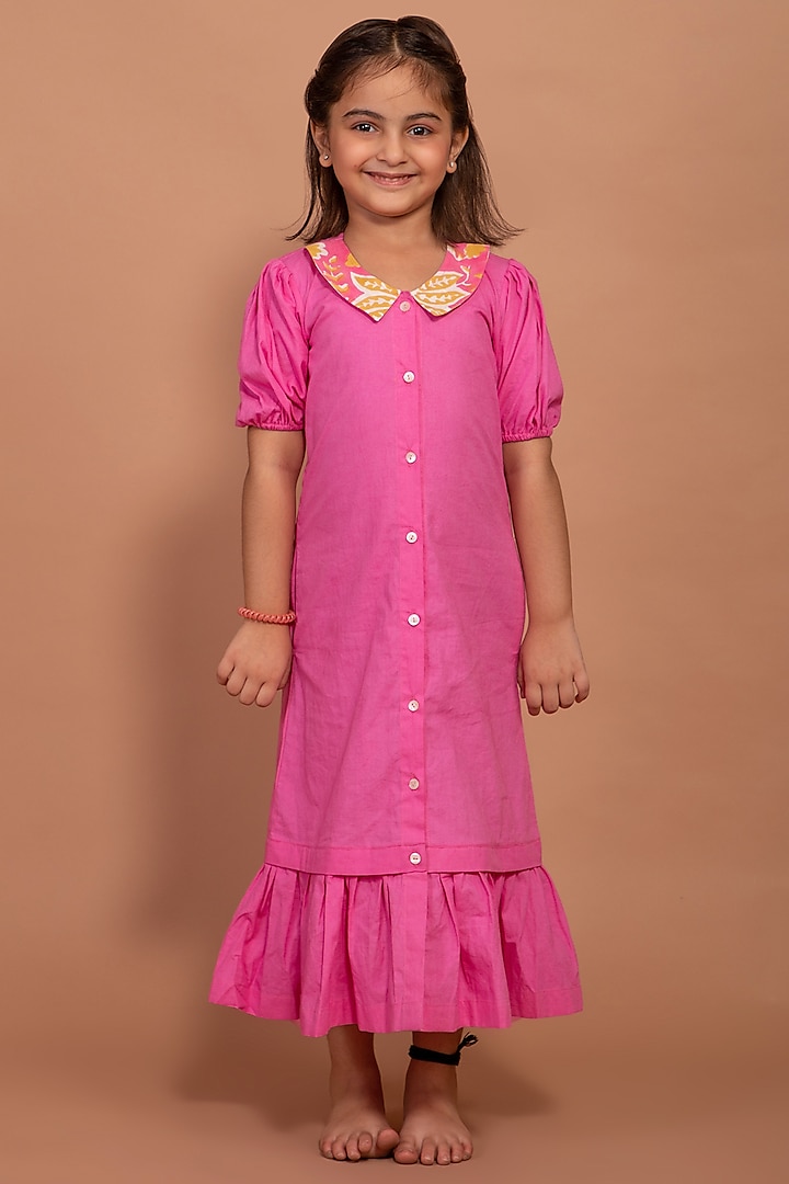 Pink Cotton Dress For Girls by The Yellow Gypsy