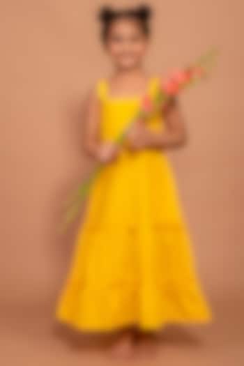 Yellow Cotton Hand-Dyed Dress For Girls by The Yellow Gypsy