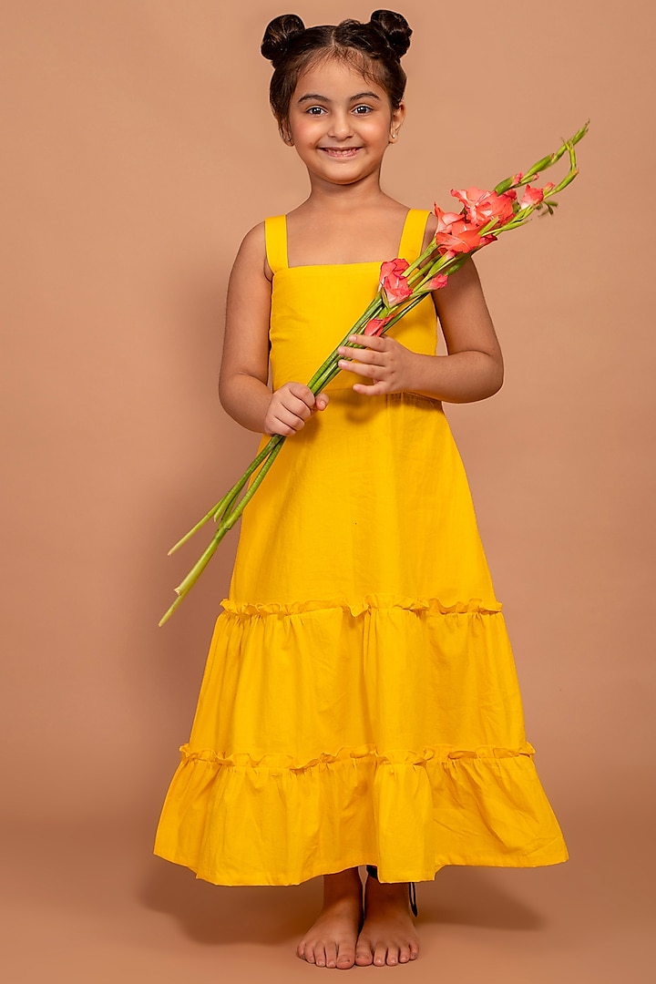 Yellow Cotton Hand-Dyed Dress For Girls by The Yellow Gypsy