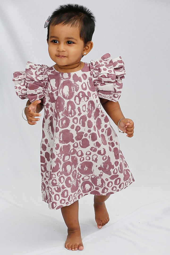 Purple Organic Cotton Mini Dress For Girls by Young Earthlings