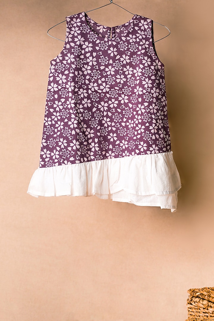 Purple Organic Cotton Mini Dress For Girls by Young Earthlings