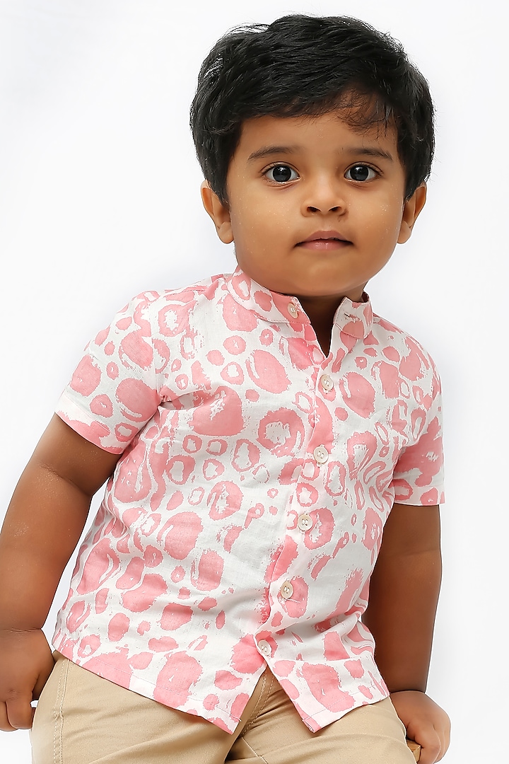 Pink Organic Cotton Printed Shirt For Boys by Young Earthlings