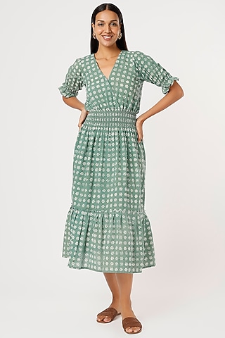 Periwinkle Printed Fit & Flare Dress by Yesha Sant
