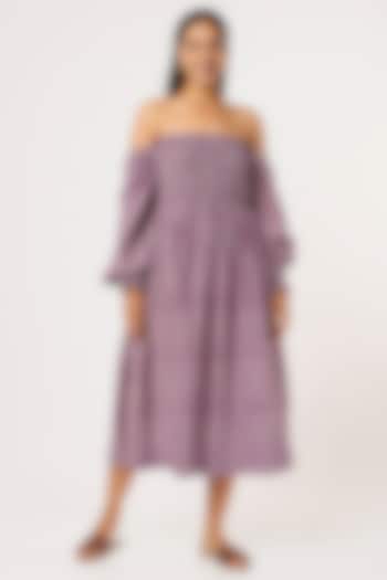 Lavender Printed Off-Shoulder Dress by Yesha Sant