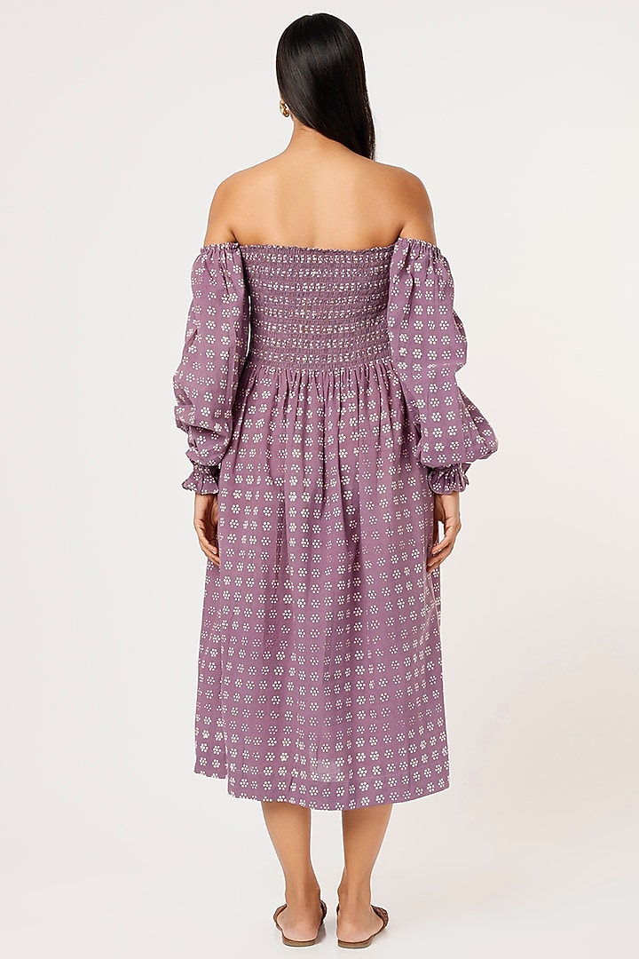 Lavender Printed Off-Shoulder Summer Dress by Yesha Sant at Pernia's Pop Up Shop