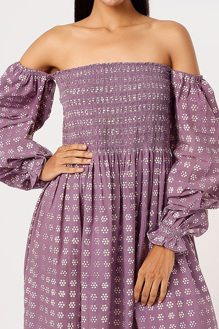 Lavender Printed Off-Shoulder Summer Dress by Yesha Sant at Pernia's Pop Up Shop