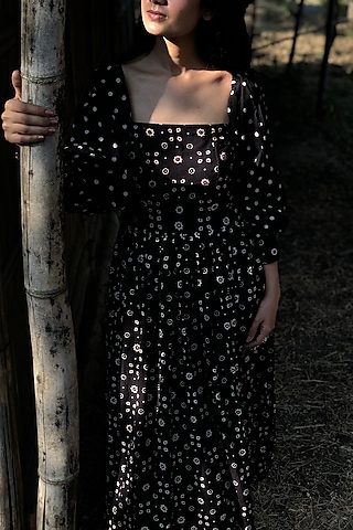 Black Ajrakh Printed Dress by Yesha Sant