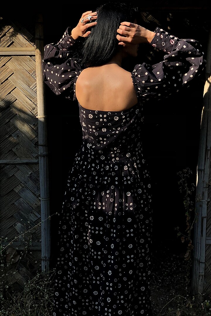 Black Ajrakh Printed Summer Dress by Yesha Sant at Pernia's Pop Up Shop