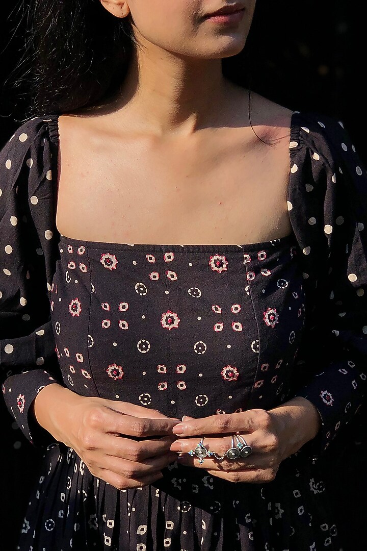 Black Ajrakh Printed Summer Dress by Yesha Sant at Pernia's Pop Up Shop