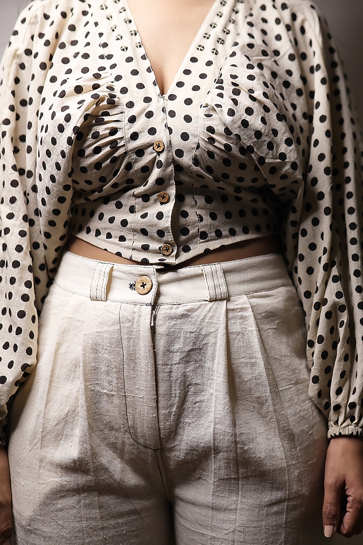 Ivory Block Printed Top by Yesha Sant at Pernia's Pop Up Shop