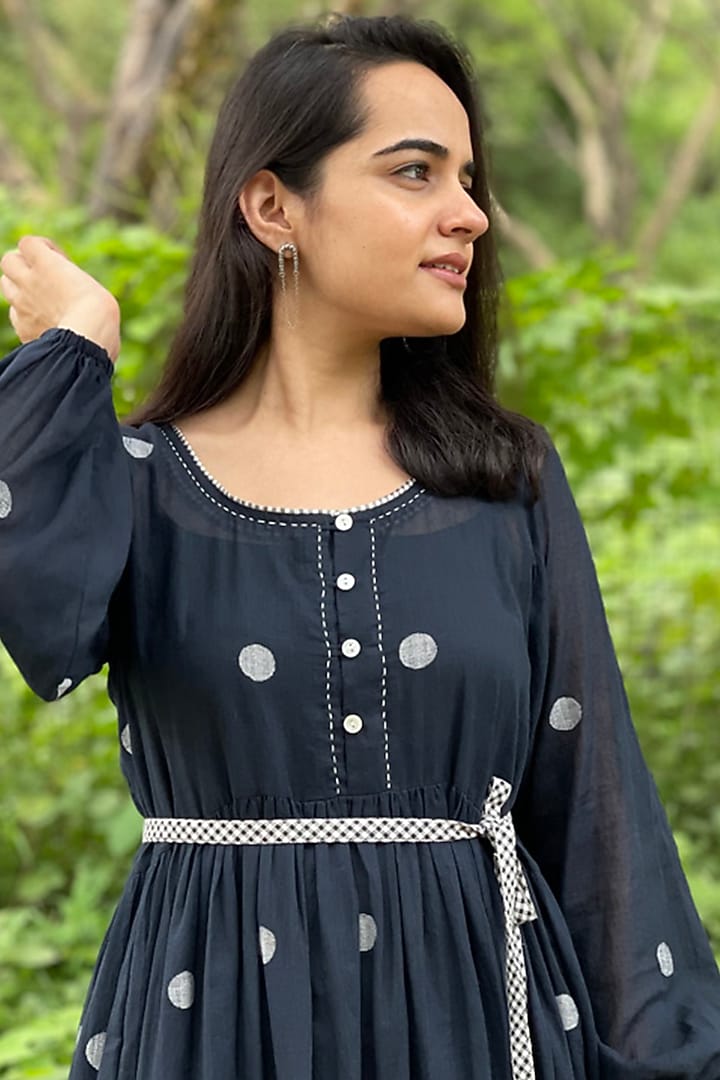 Black Jamdani Cotton Summer Dress by Yesha Sant at Pernia's Pop Up Shop