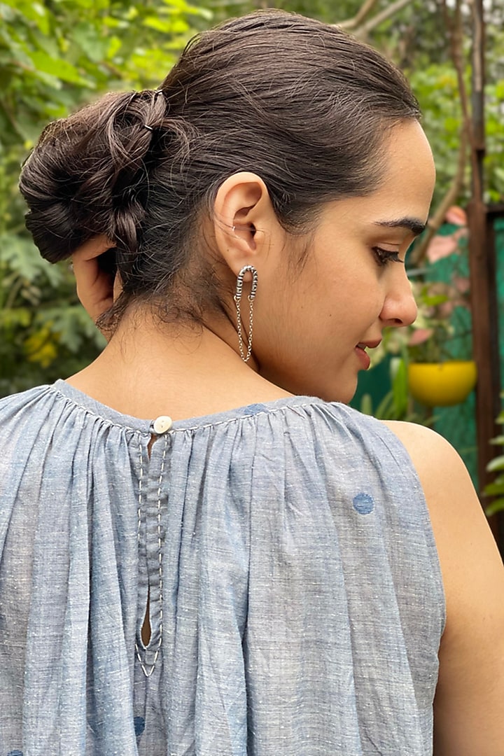 Blue Jamdani Cotton Top With Motifs by Yesha Sant at Pernia's Pop Up Shop