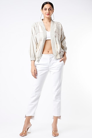 White Hand Embroidered Handcrafted Jacket by Yesha Sant