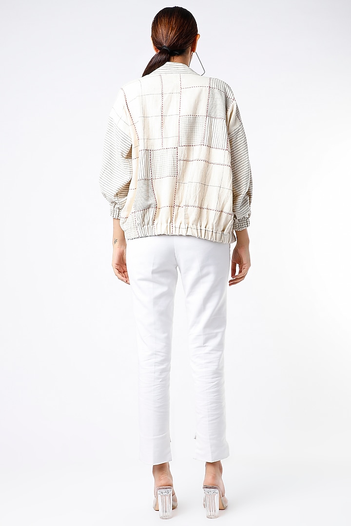 White Hand Embroidered Handcrafted Jacket by Yesha Sant at Pernia's Pop Up Shop
