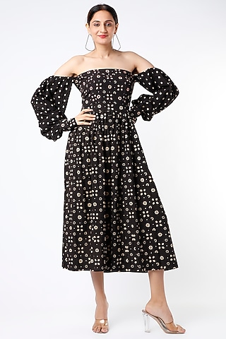 Black Ajrakh Printed Dress by Yesha Sant