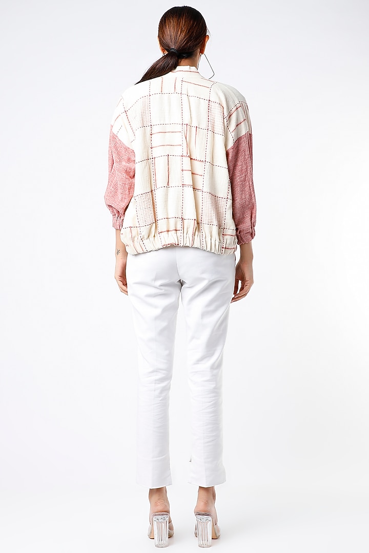 White Handcrafted Checkered Jacket by Yesha Sant at Pernia's Pop Up Shop