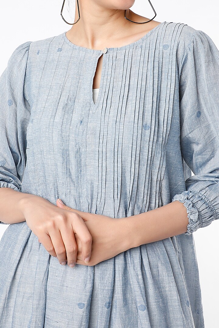 Sky Blue Pintuck Tunic by Yesha Sant at Pernia's Pop Up Shop