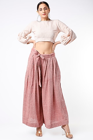 Blush Pink Handwoven Organic Cotton Co-Ord Set by Yesha Sant