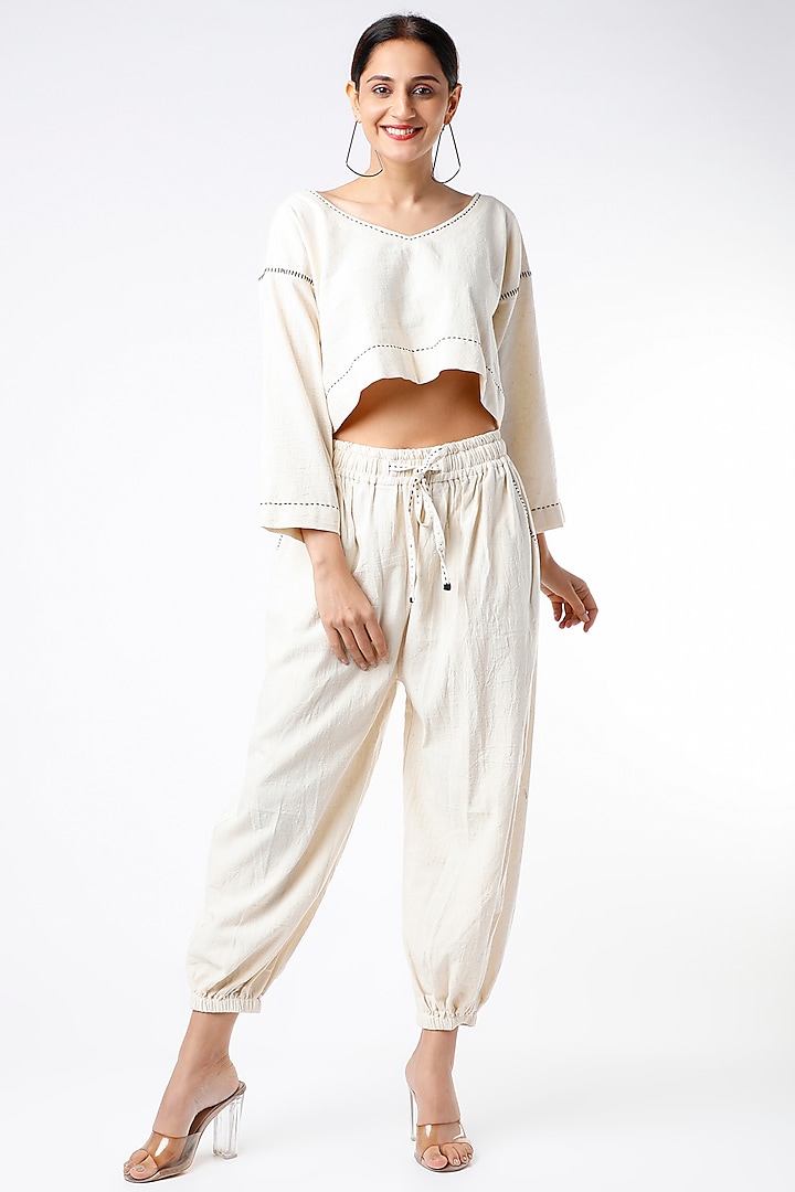 White Hand Embroidered Co-Ord Set by Yesha Sant
