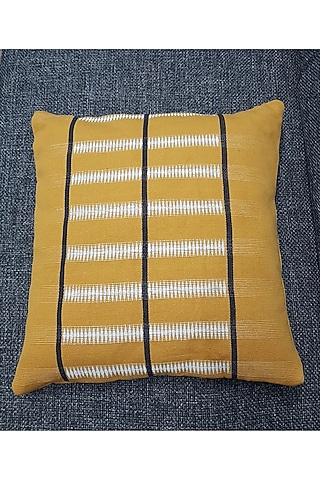 White & Yellow Cotton Handwoven Snowflakes Cushion Covers (Set of 2) by Yetoli yeps