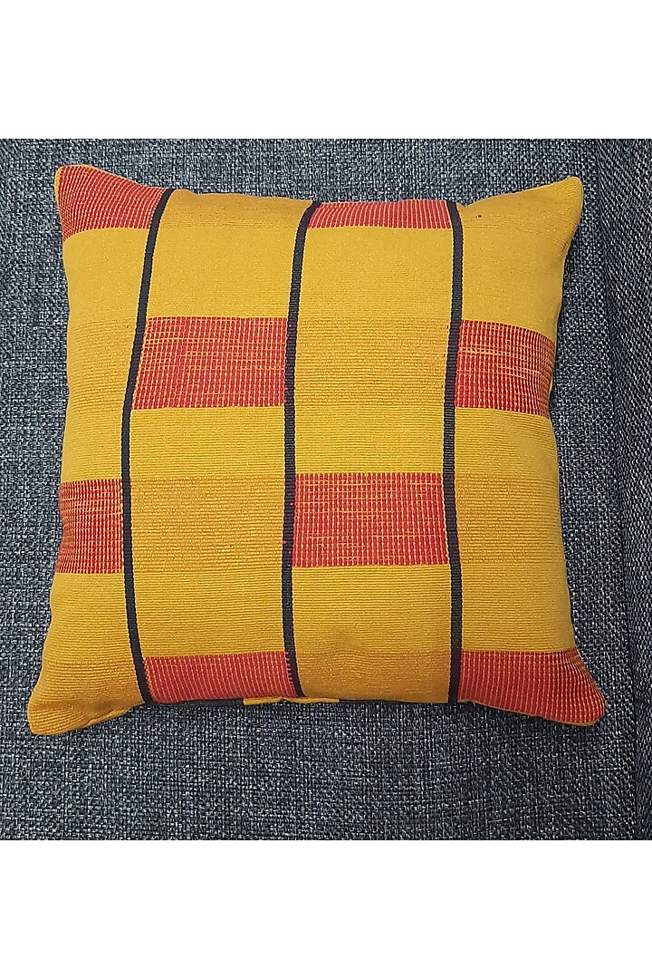 Black & Yellow Cotton Handwoven Puzzle Cushion Covers (Set of 2) by Yetoli yeps at Pernia's Pop Up Shop