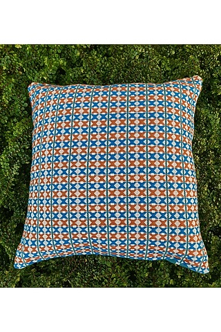 White & Orange Cotton Handwoven Peas Cushion Covers (Set of 2) by Yetoli yeps