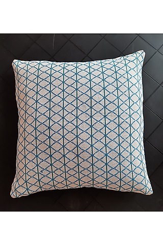 White & Blue Cotton Handwoven Maze Cushion Covers (Set of 2) by Yetoli yeps