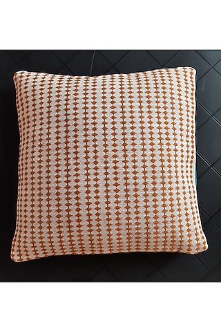 White & Orange Cotton Handwoven Cushion Covers (Set of 2) by Yetoli yeps