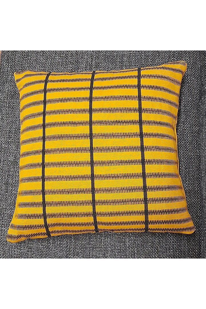 Yellow & Black Cotton Handwoven Line Cushion Covers (Set of 2) by Yetoli yeps