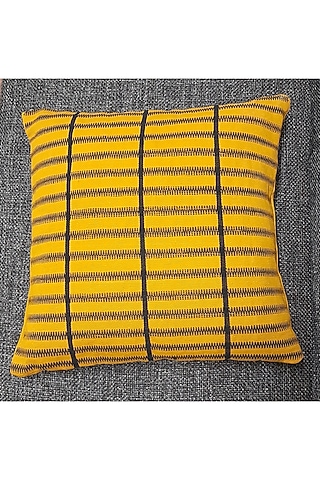 Yellow & Black Cotton Handwoven Line Cushion Covers (Set of 2) by Yetoli yeps