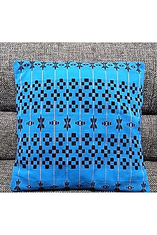 Blue & Black Cotton Handwoven Brick Cushion Covers (Set of 2) by Yetoli yeps