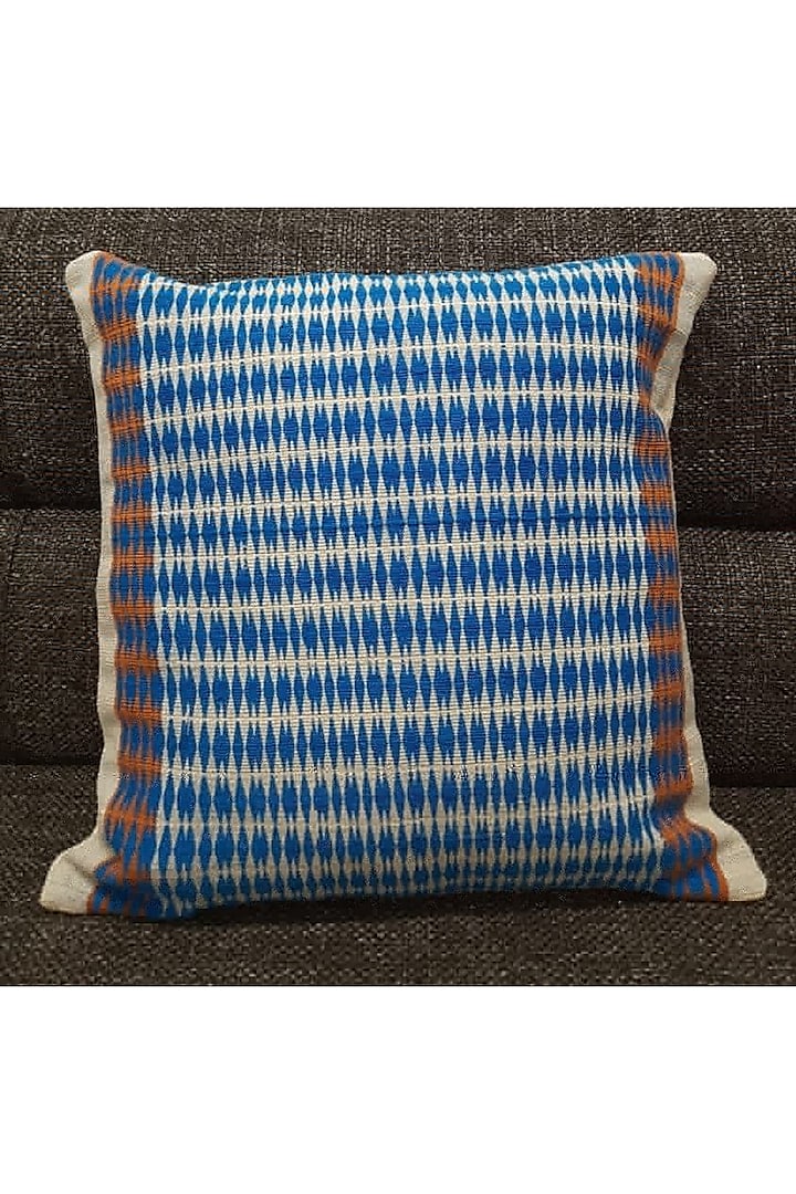 Orange & White Cotton Handwoven Lines Cushion Covers (Set of 2) by Yetoli yeps