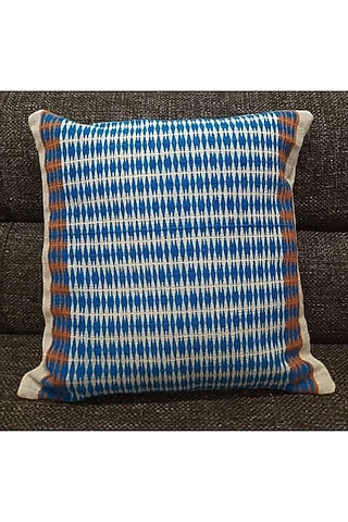 Orange & White Cotton Handwoven Lines Cushion Covers (Set of 2) by Yetoli yeps