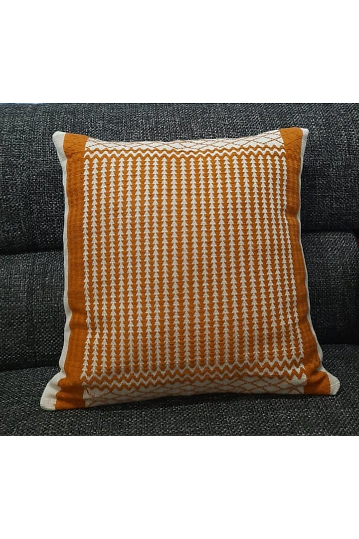 Orange & White Cotton Handwoven Cushion Covers (Set of 2) by Yetoli yeps