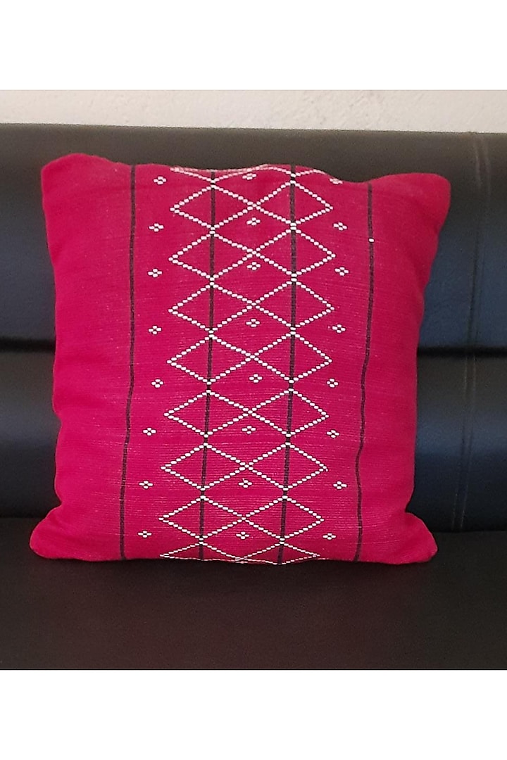 Pink & Black Cotton Handwoven Cushion Covers (Set of 2) by Yetoli yeps at Pernia's Pop Up Shop